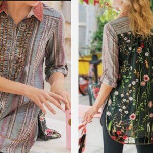 Soft Surroundings Elena Floral Embroidered Tunic Top SMALL